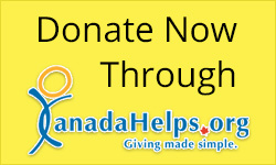 Text on a yellow background that reads "Donate Now Through canadahelps.org"